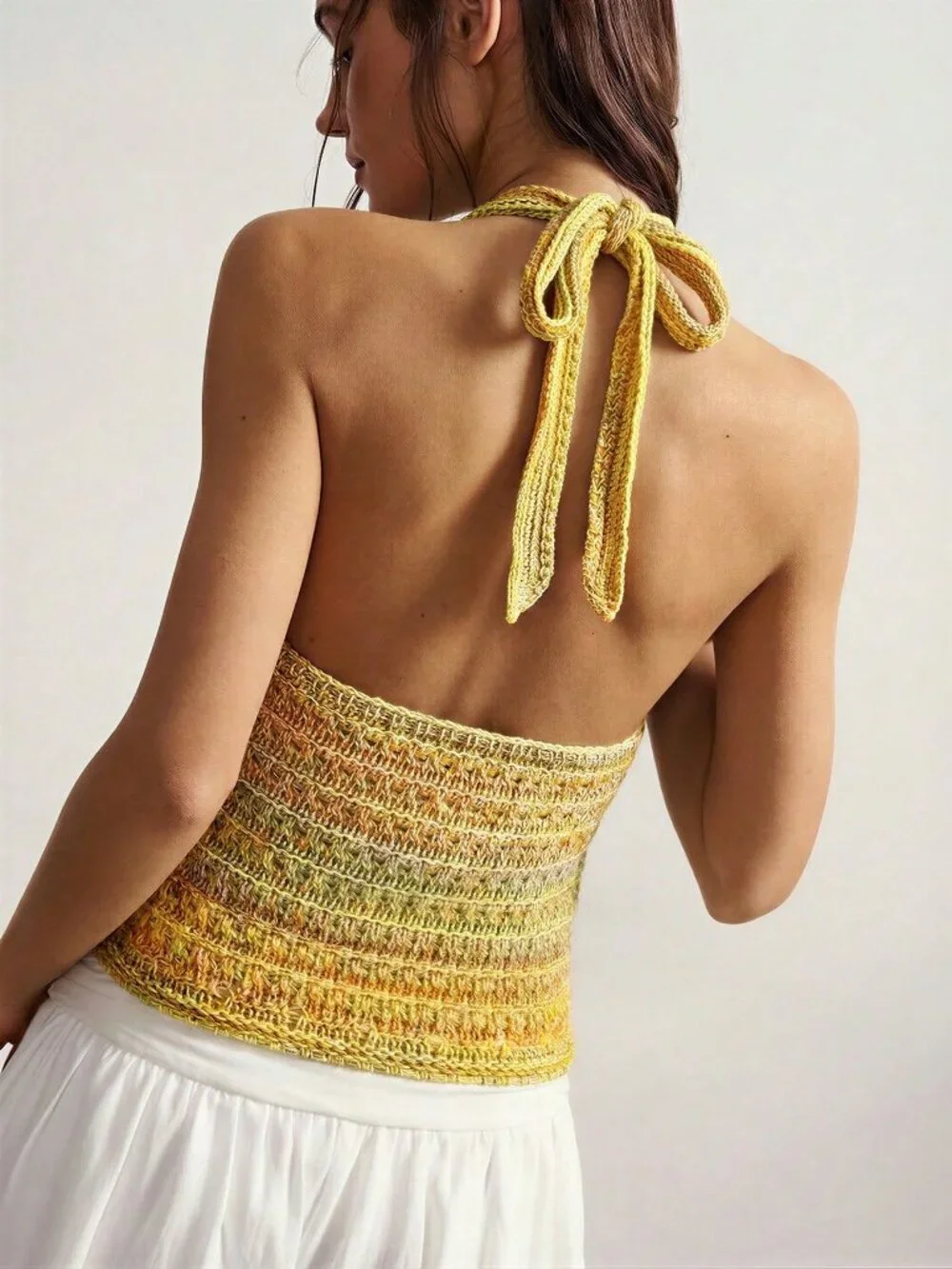 Multicolor Boho Casual Women's Tie-Neck Color Block Knit Top - Picture 2 of 9